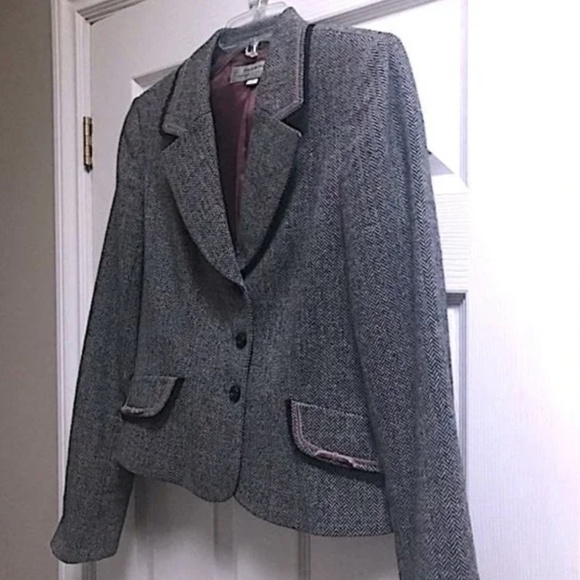 Tahari Suit Black & White Herringbone Blazer Jacket - Picture 15 of 15